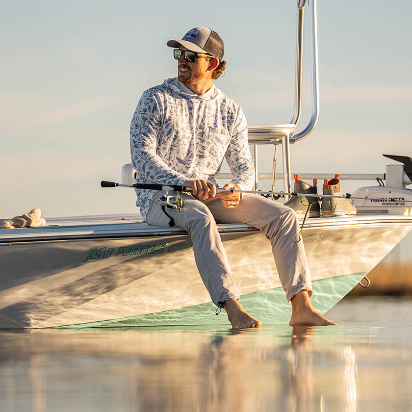Sportsman Gear Reaper Lightweight Performance Pants for men, hot weather fishing pants in stone, small size 28-30, breathable fabric.