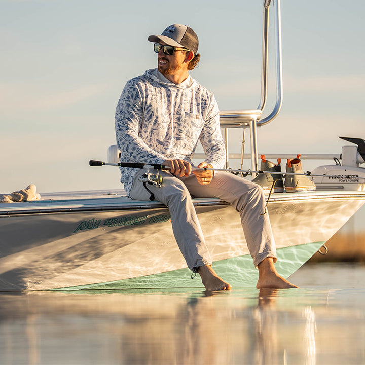 Sportsman Gear Reaper Lightweight Performance Pants for men, hot weather fishing pants in stone, small size 28-30, breathable fabric.