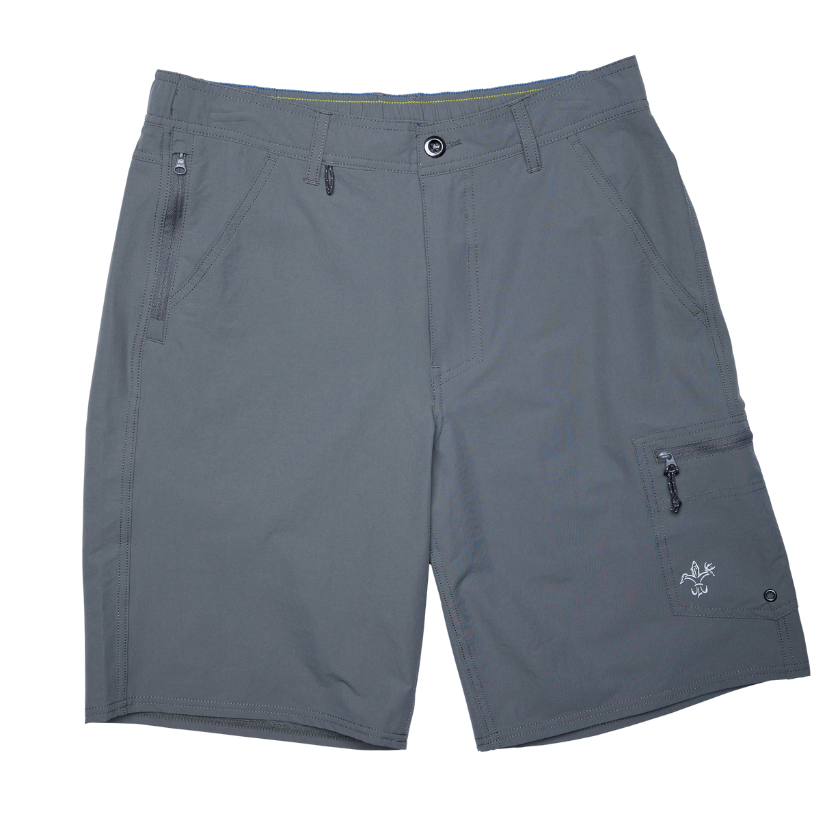 Sportsman Gear Reaper Fishing Shorts 2.0, men's 9-inch board shorts with quick-dry fabric and fishing-themed design.