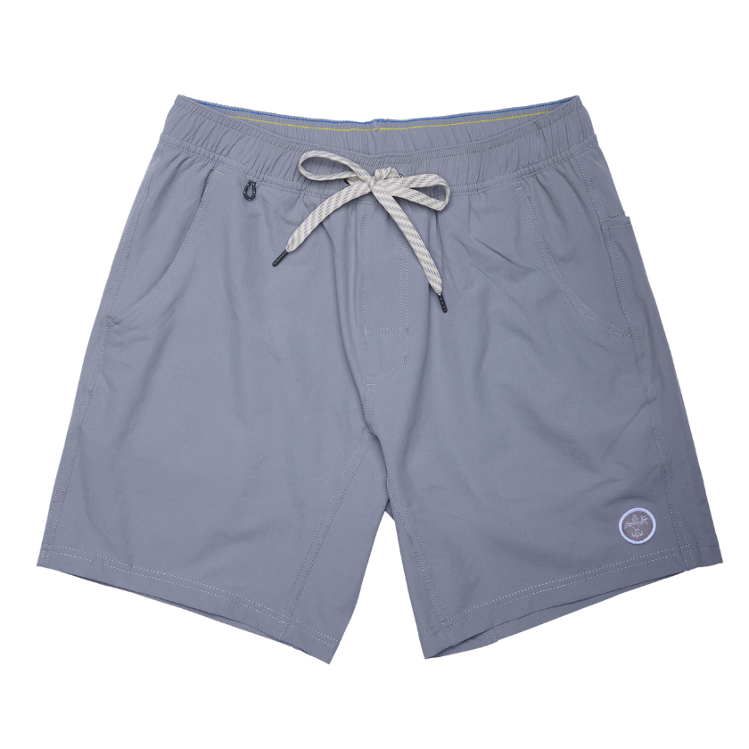 Gray Sportsman Bayou Fishing Shorts for men, lined board shorts with 6-inch inseam, designed for fishing activities.