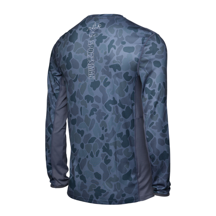 Sportsman Gear Cool Breeze Pro 2.0 performance fishing shirt in glacier camo, lightweight and breathable for outdoor fishing.