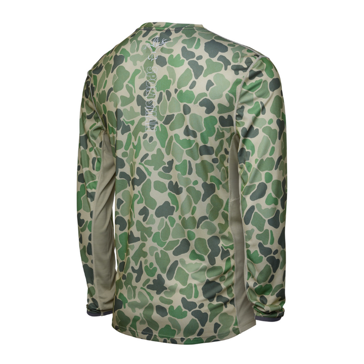 Sportsman Gear Cool Breeze Pro 2.0 performance fishing shirt in glacier camo, lightweight and breathable for outdoor fishing.