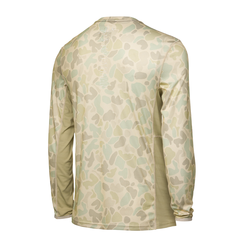 Sportsman Gear Cool Breeze Pro 2.0 performance fishing shirt in glacier camo, short-sleeve design with moisture-wicking fabric.