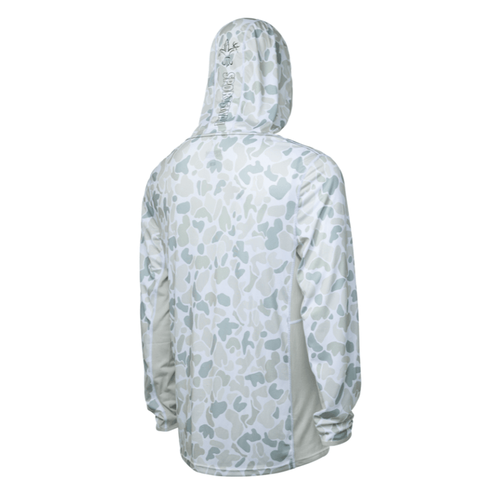 Sportsman Gear Cool Breeze 2.0 performance fishing hoodie in wave blue camo, lightweight shirt with water-resistant fabric.
