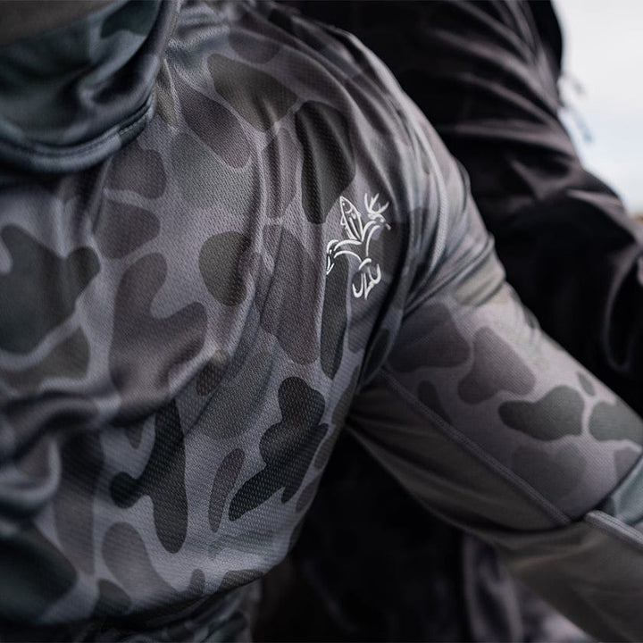 Sportsman Gear Cool Breeze 2.0 fishing hoodie, wave blue camo shirt with lightweight performance fabric and hood for outdoor fishing.