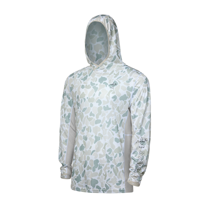 Sportsman Gear Cool Breeze 2.0 Performance Fishing Hoodie in wave blue camo, lightweight shirt designed for anglers.