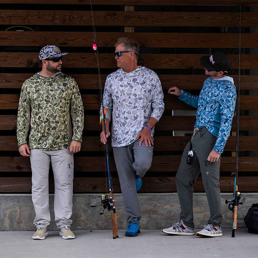 Small wave blue camo fishing hoodie from Sportsman Gear's Cool Breeze 2.0 Performance Shirts collection.