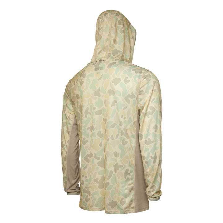 Sportsman Gear Cool Breeze 2.0 Performance Fishing Hoodie in wave blue camo, showing the lightweight, breathable shirt with hood.