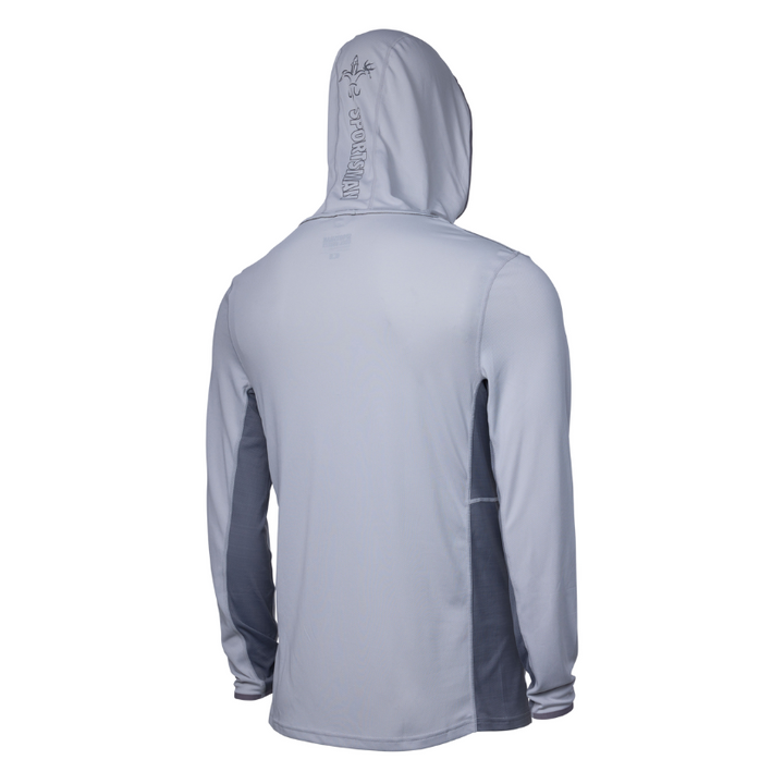Sportsman Gear Cool Breeze 2.0 performance fishing hoodie in wave blue camo, shown as a lightweight, comfortable fishing shirt.