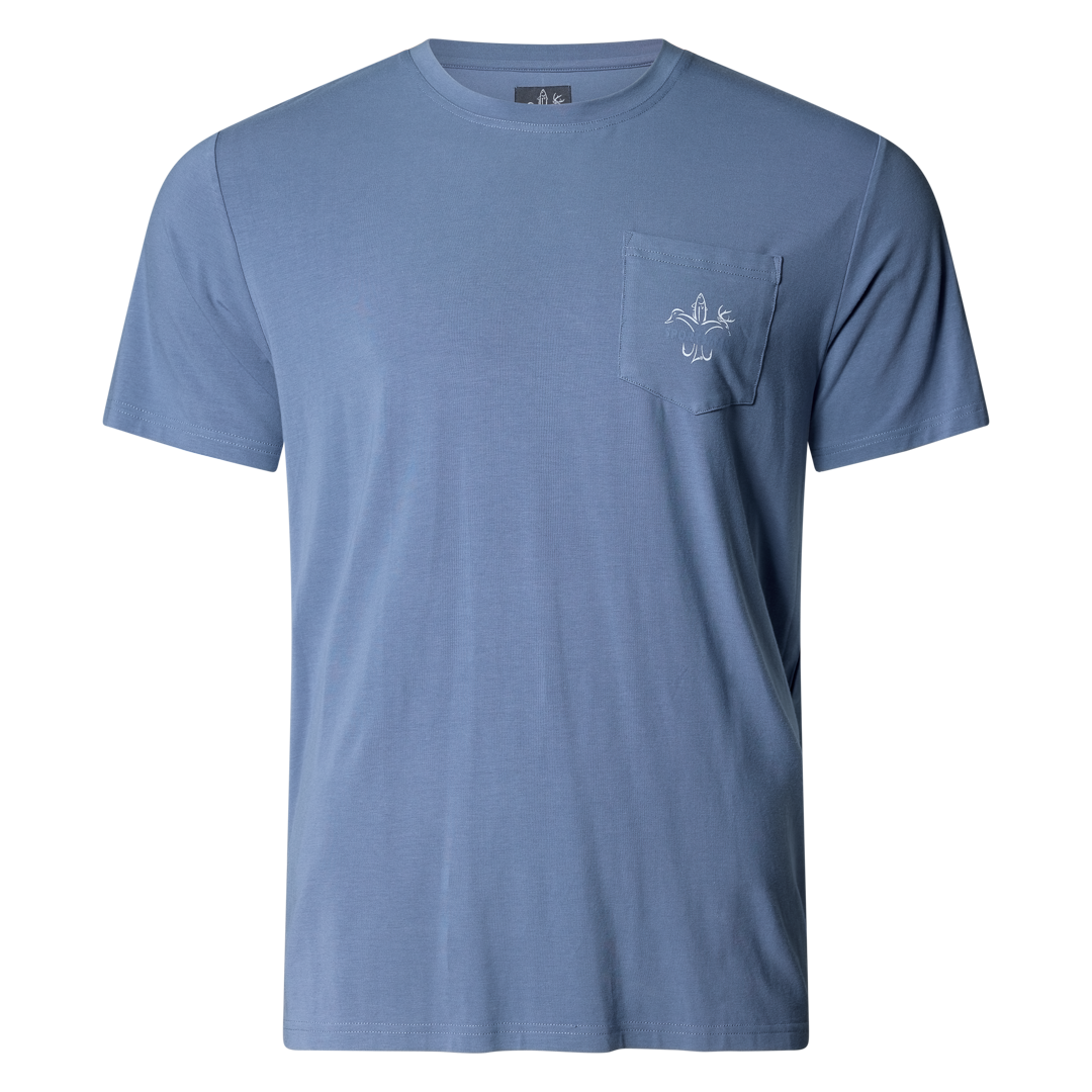 Sportsman Gear Performance Bamboo Pocket T-shirt in small size, featuring breathable fabric and a front pocket design.