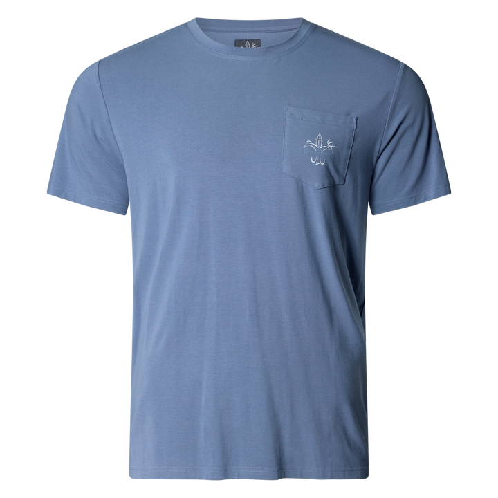 Sportsman Gear Performance Bamboo Pocket T-shirt in small size, featuring breathable fabric and a front pocket design.