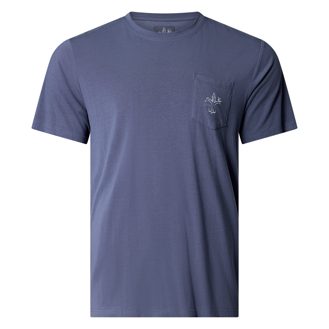 Sportsman Gear bamboo pocket T-shirt in small size, featuring a comfortable fit and casual style with a front pocket detail.