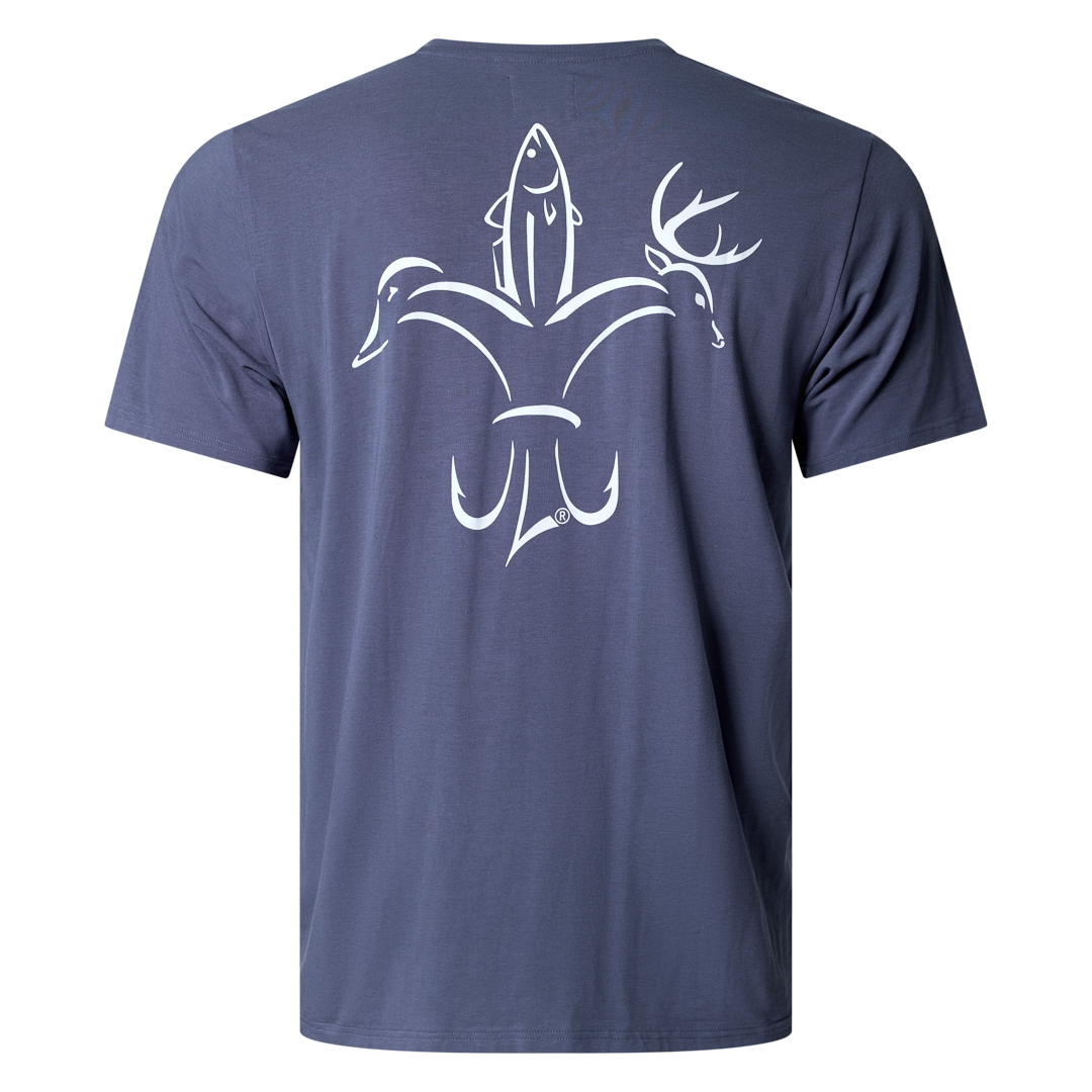 Sportsman Gear bamboo pocket T-shirt in small size, featuring a comfortable fit and casual style with a front pocket.