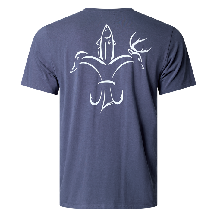 Sportsman Gear bamboo pocket T-shirt in small size, featuring a comfortable fit and casual style with a front pocket.