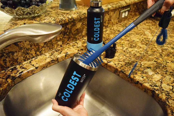 Coldest Water Bottle Brush with three cleaning tools in one, designed for thorough cleaning of water bottles.