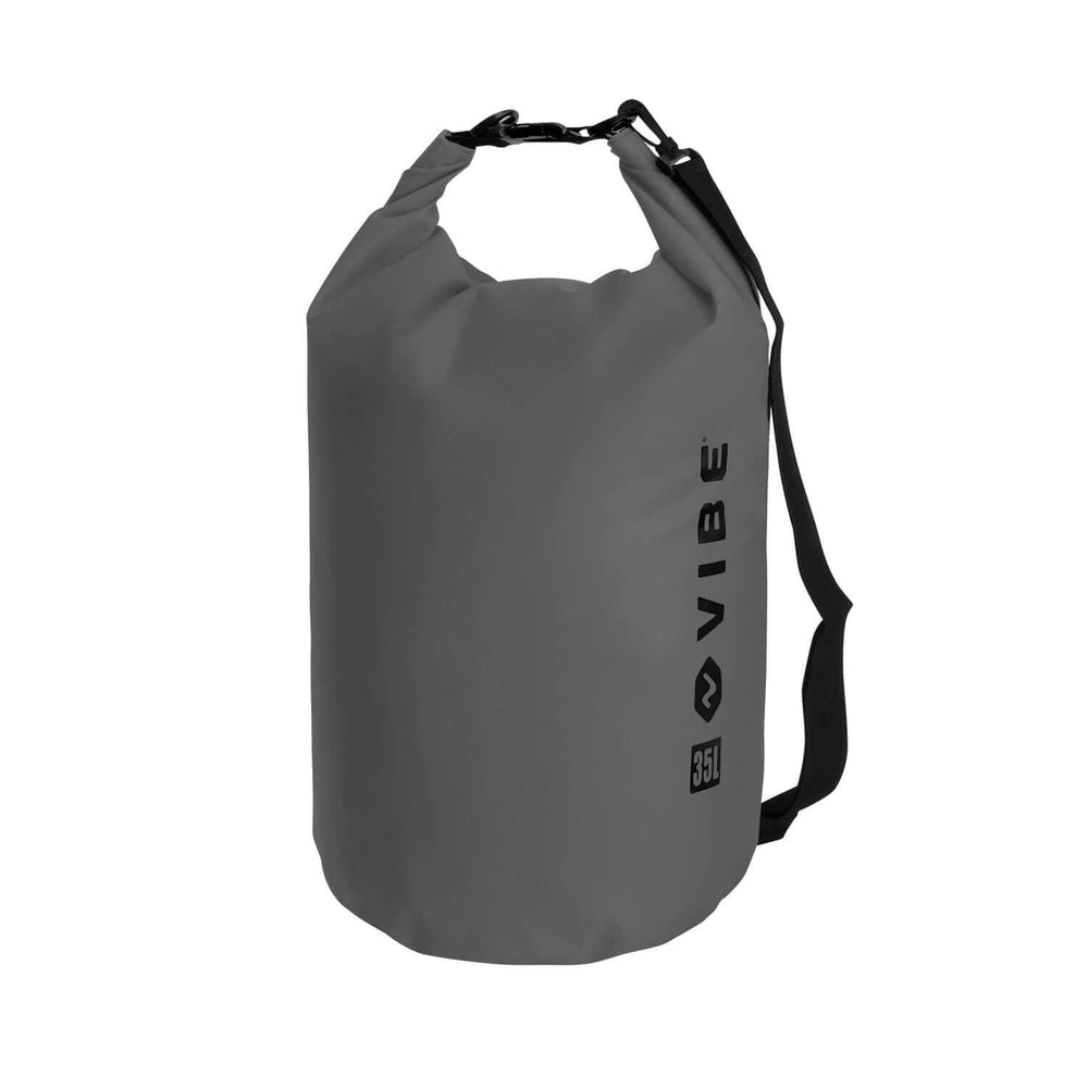 Vibe 35L Dry Bag by Vibe Kayaks showing durable waterproof accessory with adjustable strap for kayaking or outdoor activities.