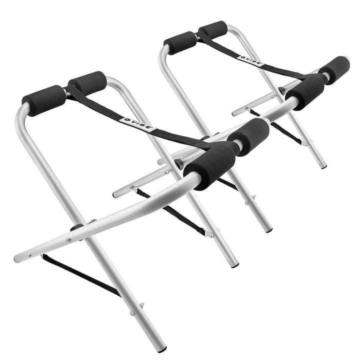 Pair of Vibe Kayaks aluminum kayak stands, lightweight accessories for supporting and storing kayaks securely.