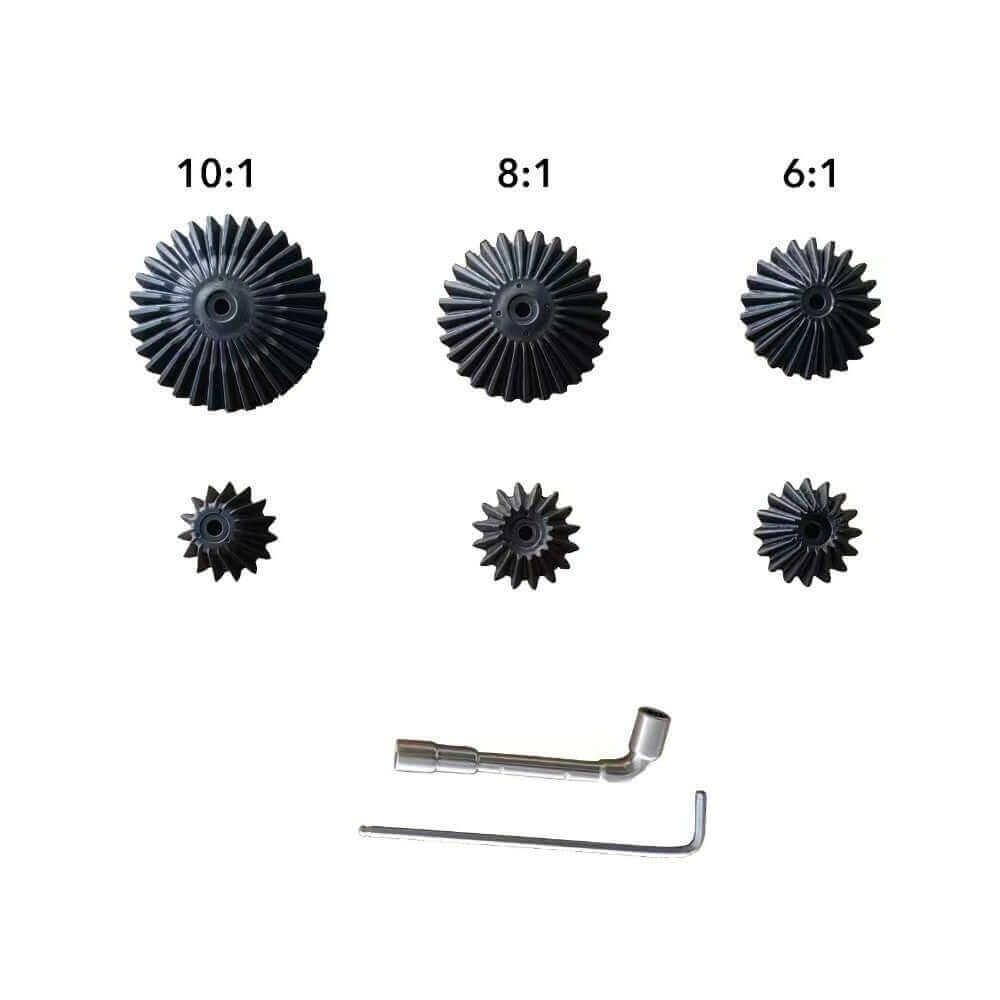 Vibe Kayaks Impulse Drive Gear Kit with 6:1, 8:1, and 10:1 gear ratios, includes accessories for kayak propulsion systems.