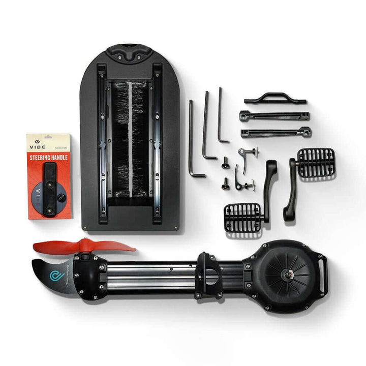Vibe Kayaks Impulse Drive Pedal Kit accessories with foot pedals and mounting hardware for kayak propulsion system.
