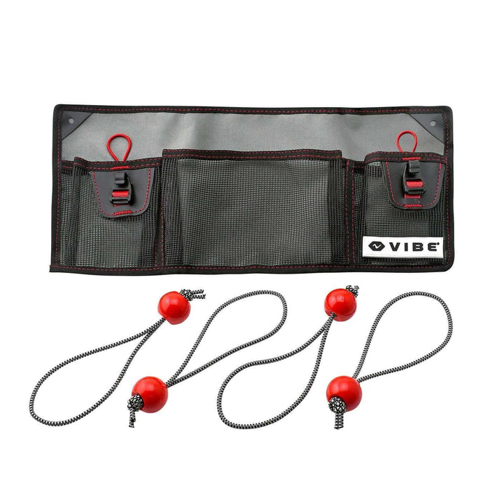 Vibe Kayaks Mesh 3-Pocket Gear Organizer with multiple mesh compartments for kayak accessories and gear storage.