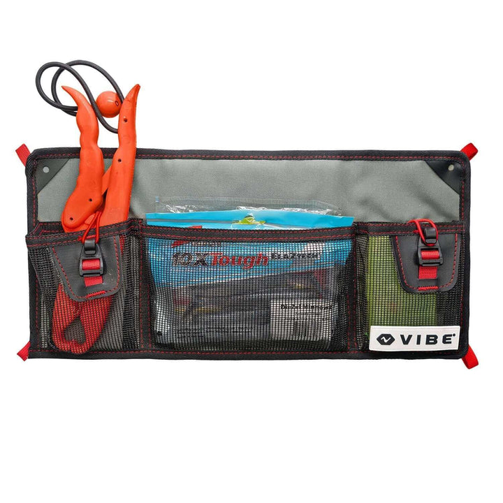 Vibe Kayaks Mesh 3-Pocket Gear Organizer with mesh pockets for organizing accessories and gear, ideal for kayaking trips.