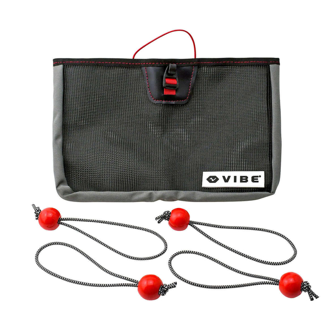 Vibe Kayaks mesh tackle tray sleeve accessory with breathable mesh material and secure elastic edges for fishing tackle organization.