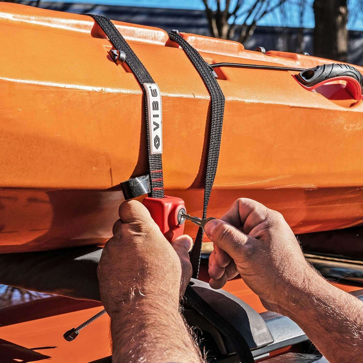 Vibe Locking 10' Straps in a 2-pack, kayak accessories with black straps and locking mechanisms for securing gear.