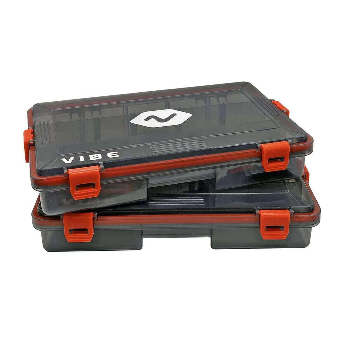 Two Vibe Waterproof 4 Clasp Tackle Trays from Vibe Kayaks, durable accessories for organizing fishing gear.