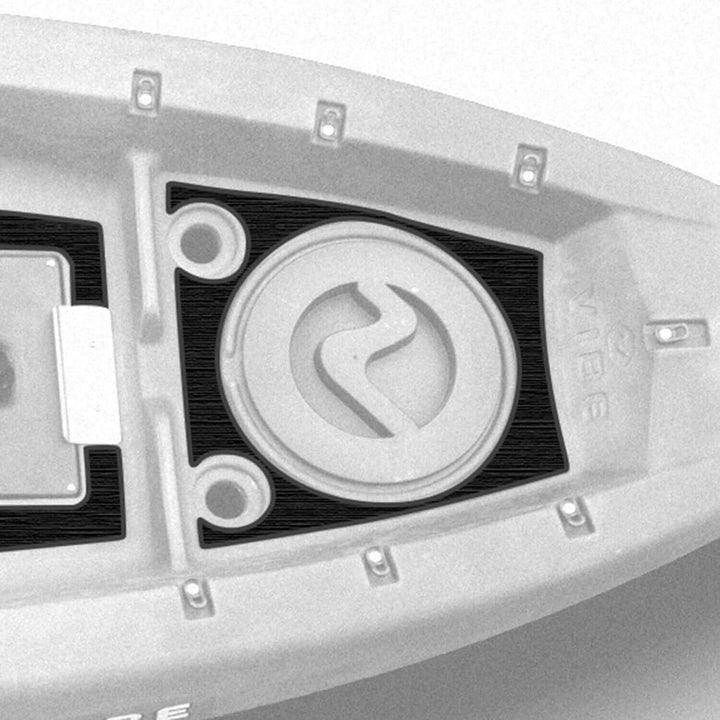 Black Makana 100 Premium Deck Padding by Vibe Kayaks on a kayak deck, providing comfortable cushioning and protection for paddling adventures.