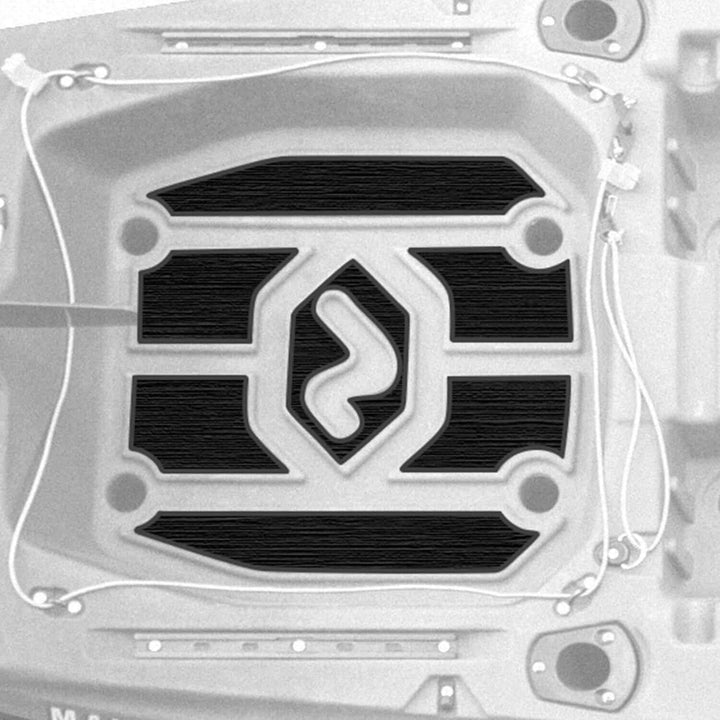 Makana 100 Premium Deck Padding from Vibe Kayaks attached to a black kayak for added comfort and protection.