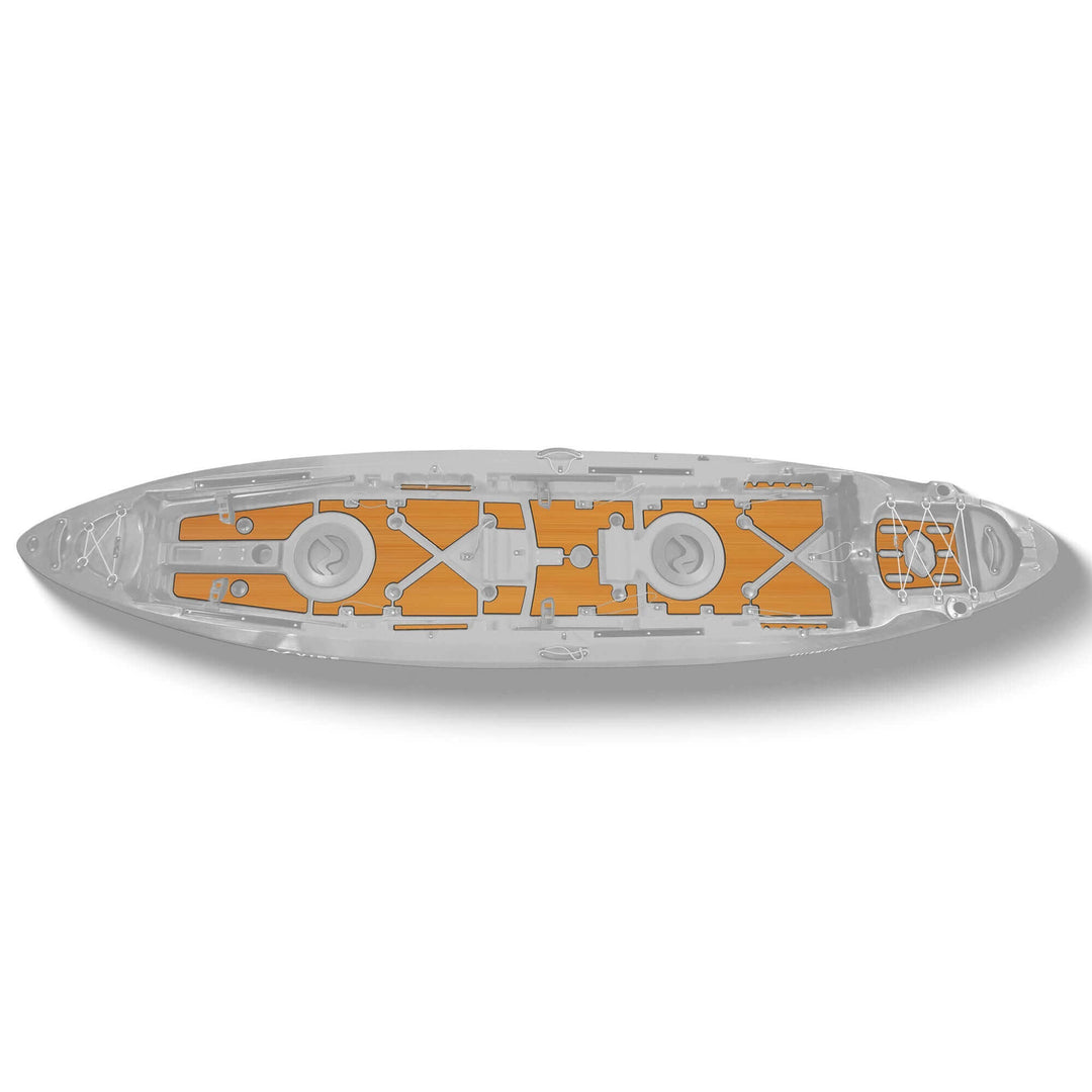 Vibe Kayaks Yellowfin 130T premium deck padding on kayak deck for comfort and protection during paddling.