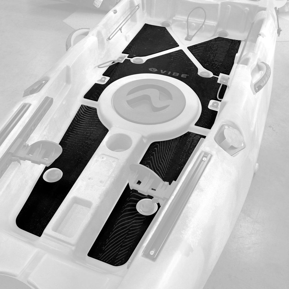 Yellowfin 120 kayak deck padding by Vibe Kayaks, shown on yellow kayak deck with textured cushioning for comfort and grip.