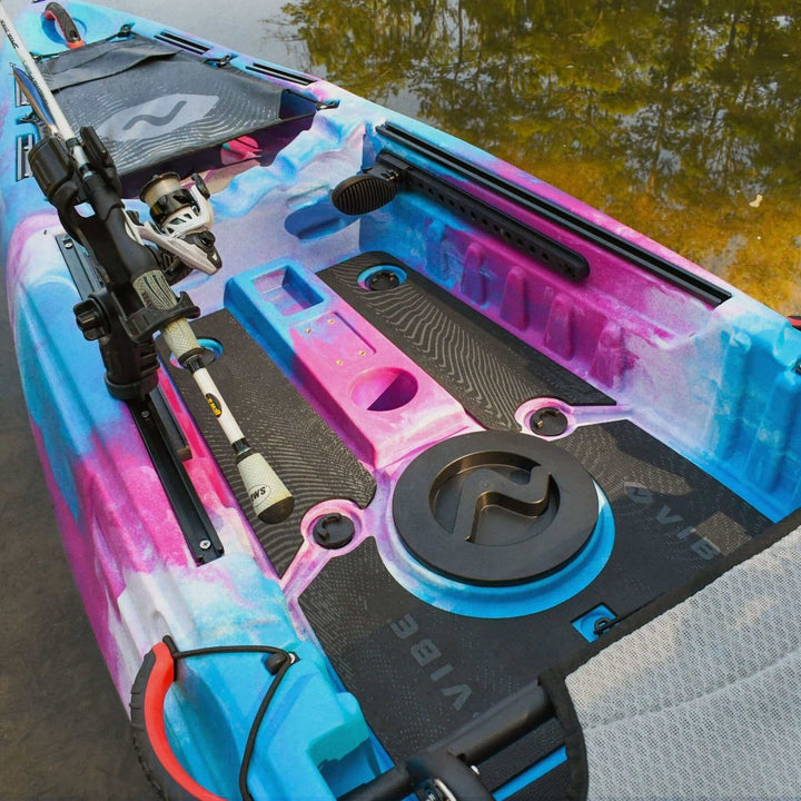 Yellowfin 130T kayak deck padding from Vibe Kayaks, showing cushioned foam strips on the kayak deck for added comfort and protection.