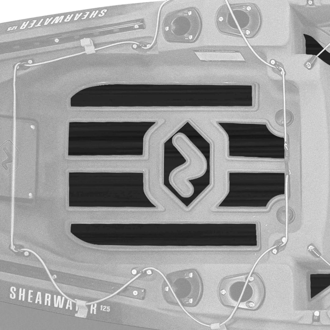 Shearwater 125 premium deck padding by Vibe Kayaks, showing close-up of textured, cushioned kayak deck padding surface.