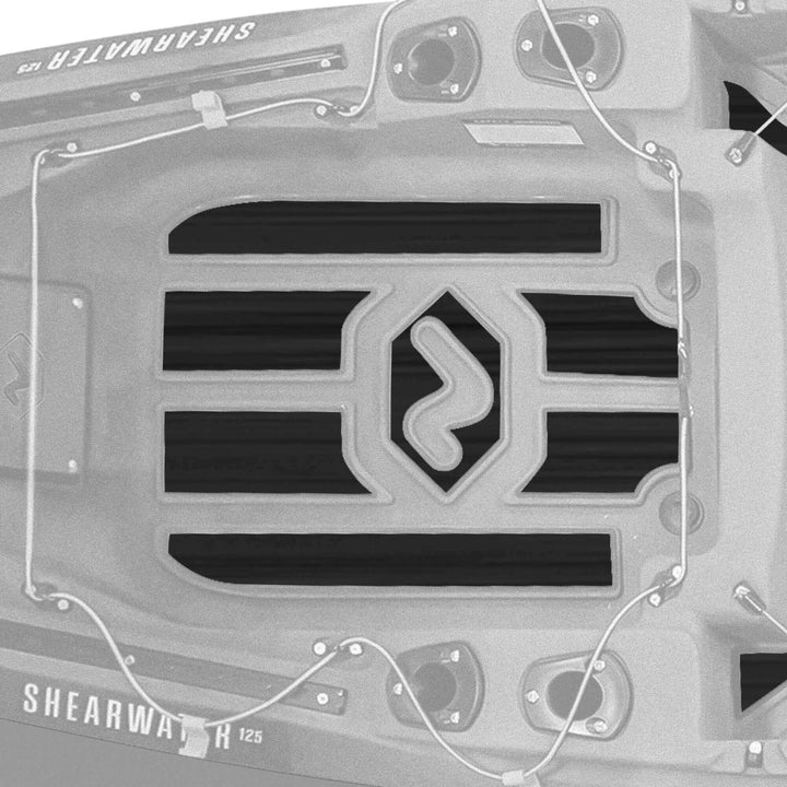 Shearwater 125 premium deck padding by Vibe Kayaks, showing close-up of textured, cushioned kayak deck padding surface.
