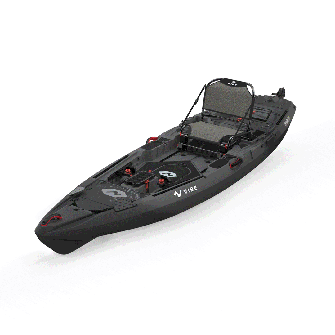 Vibe Shearwater 125 kayak by Vibe Kayaks, shown in galaxy color, featuring a sleek design and comfortable seating for paddling.