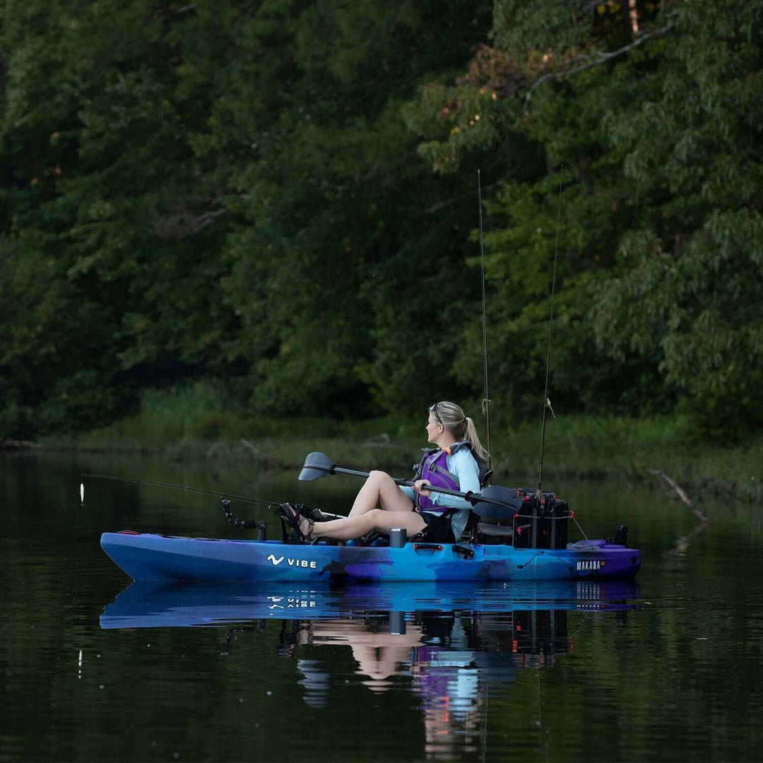 Vibe Kayaks Makana 100 kayak in vibrant color, lightweight design ideal for recreational paddling on calm waters.