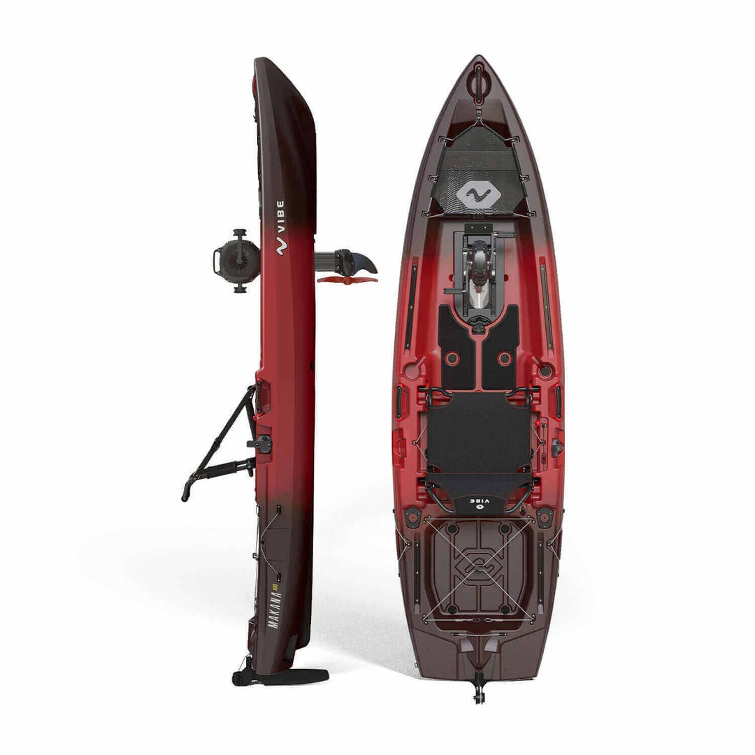 Vibe Kayaks Makana 100 kayak with impulse drive system, shown on water, featuring sleek design and comfortable seating.