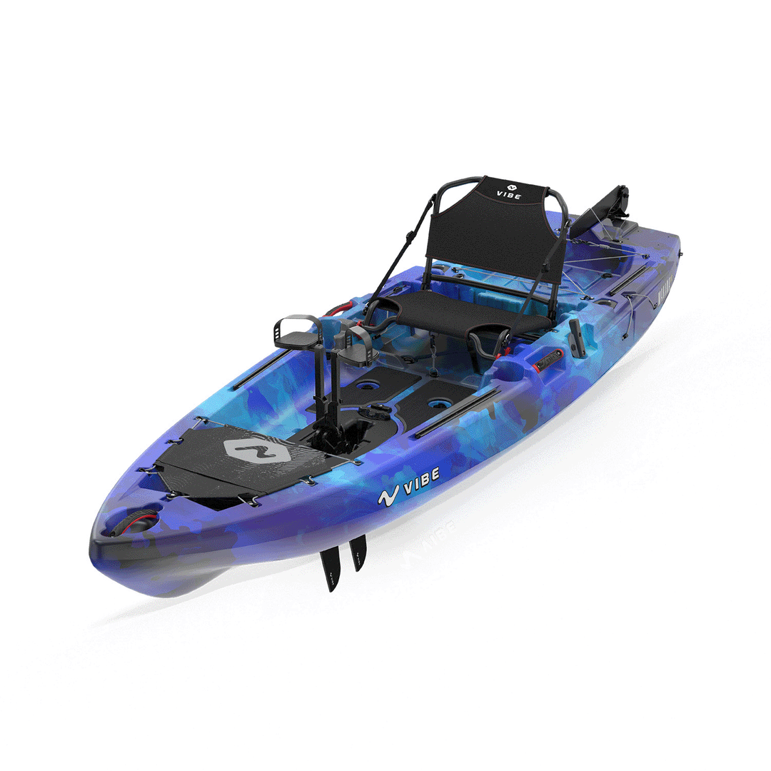 Makana 100 Vibe Kayaks kayak shown on water with seating and paddle, lightweight recreational kayak for outdoor adventures