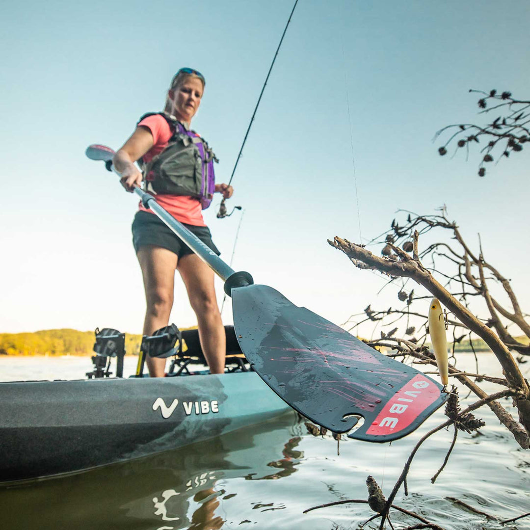 Vibe Kayaks Ember Carbon Fiber Paddle, adjustable 240-260cm, lightweight paddle for kayaking, showing sleek carbon fiber design.