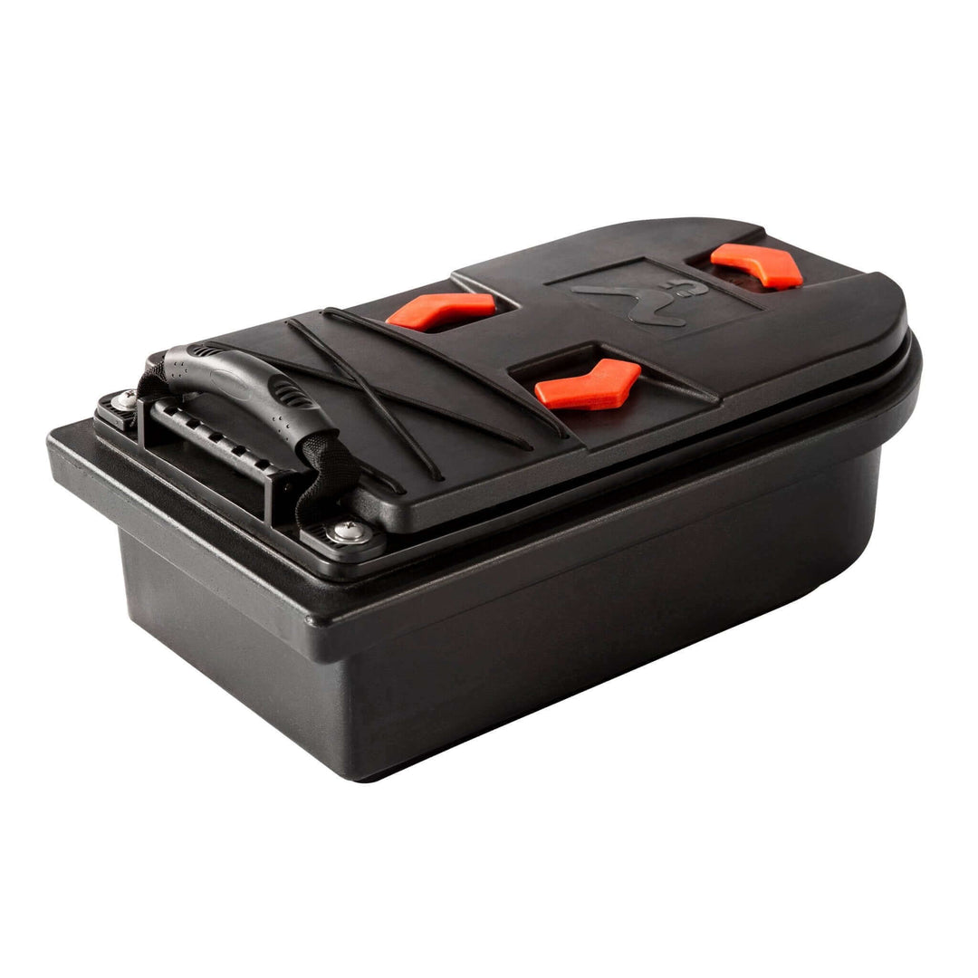 Shearwater Versa Pod kayak storage and accessory system by Vibe Kayaks attached inside a Vibe Shearwater kayak