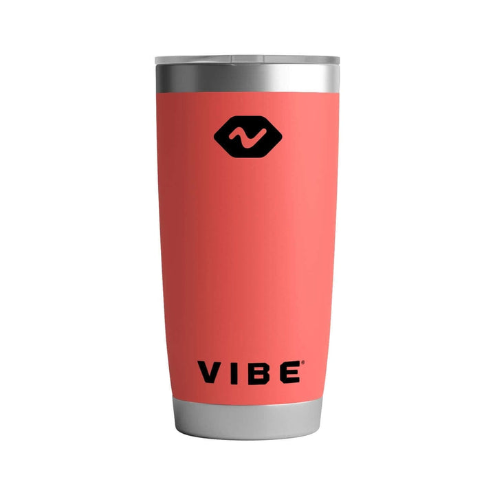 Vibe 20 oz Tumbler by Vibe Kayaks with stainless steel body and black lid, designed for keeping drinks hot or cold.