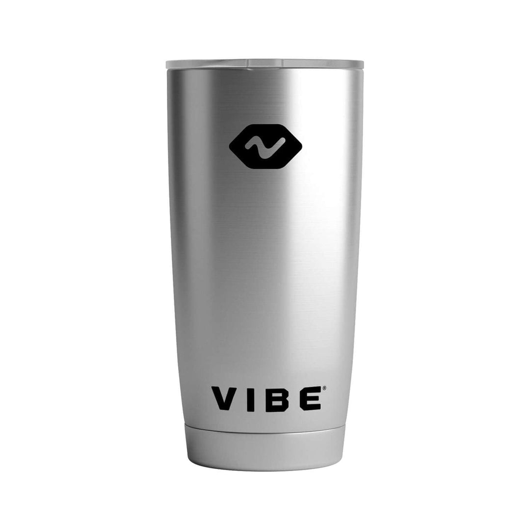 Vibe 20 oz Tumbler by Vibe Kayaks with a sleek stainless steel design and spill-proof lid, ideal for hot or cold beverages.