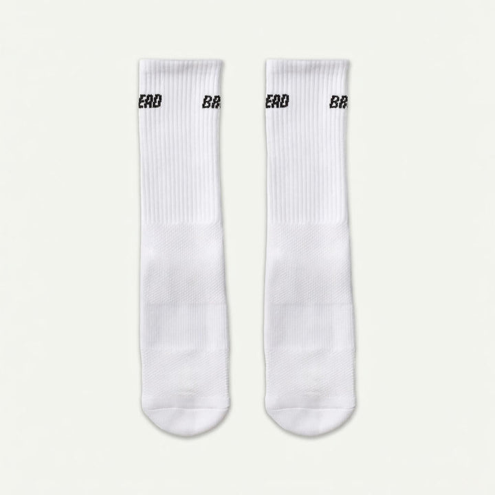 White Bread Crew Socks with ribbed cuffs and soft cotton material, featuring the Bread logo on the ankle for a casual, comfortable look.