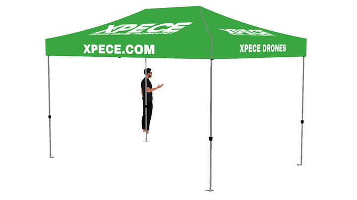 Xpece Drones 10x10 heavy-duty beach tent with sturdy frame and canopy, ideal for outdoor shade and shade at the beach.