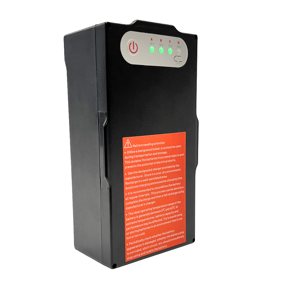 Xpece Drones Xpece ONE Intelligent Flight Battery showing its black and orange design with connection ports.