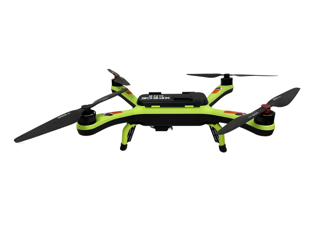 Side view of the Xpece ONE BARE fishing drone showcasing its sleek design and compact structure for aerial fishing.