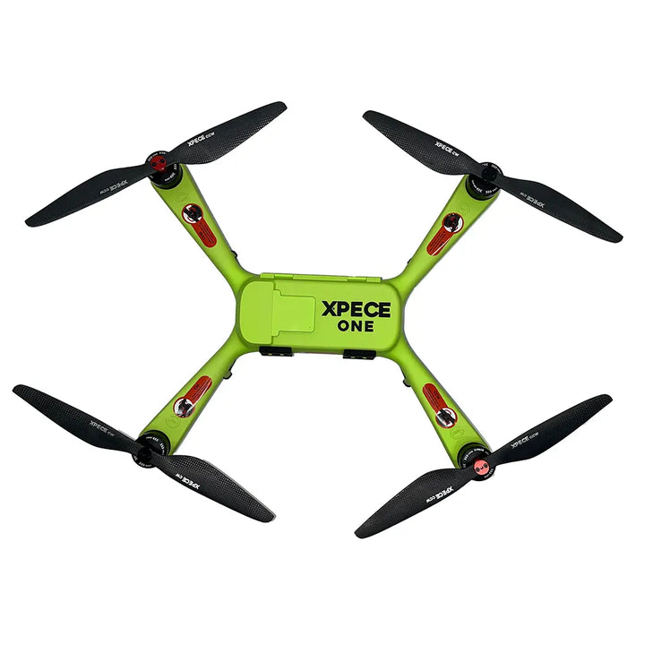 Top view of the Xpece ONE Fishing Drone from Xpece Drones, showcasing its compact design and drone features for fishing.