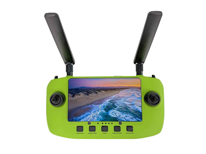 Xpece ONE fishing drone remote controller with screen, front view, showcasing controls and display for aerial fishing assistance.